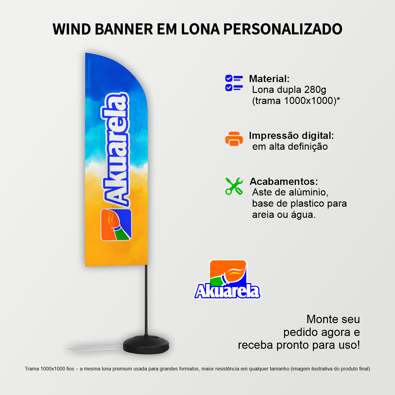 Wind Banner Personalizado Completo - Kit com Haste, Base e Bandeira Dupla Face