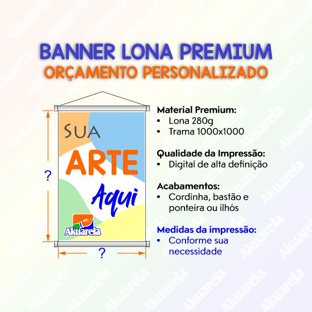 Banner em Lona Premium 280g Personalizado - Trama 1000x1000 com Bastão e Corda