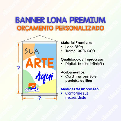 Banner em Lona Premium 280g Personalizado - Trama 1000x1000 com Bastão e Corda