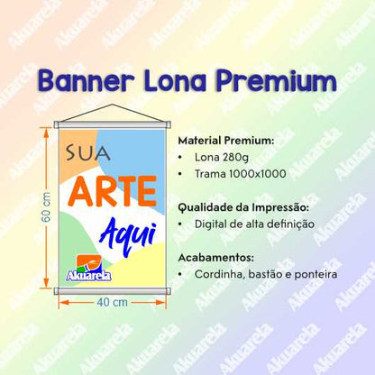 Banner em Lona Premium 280g Personalizado - Trama 1000x1000 com Bastão e Corda