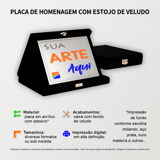 Placa de Homenagem Personalizada com Estojo de Veludo, 23x18cm