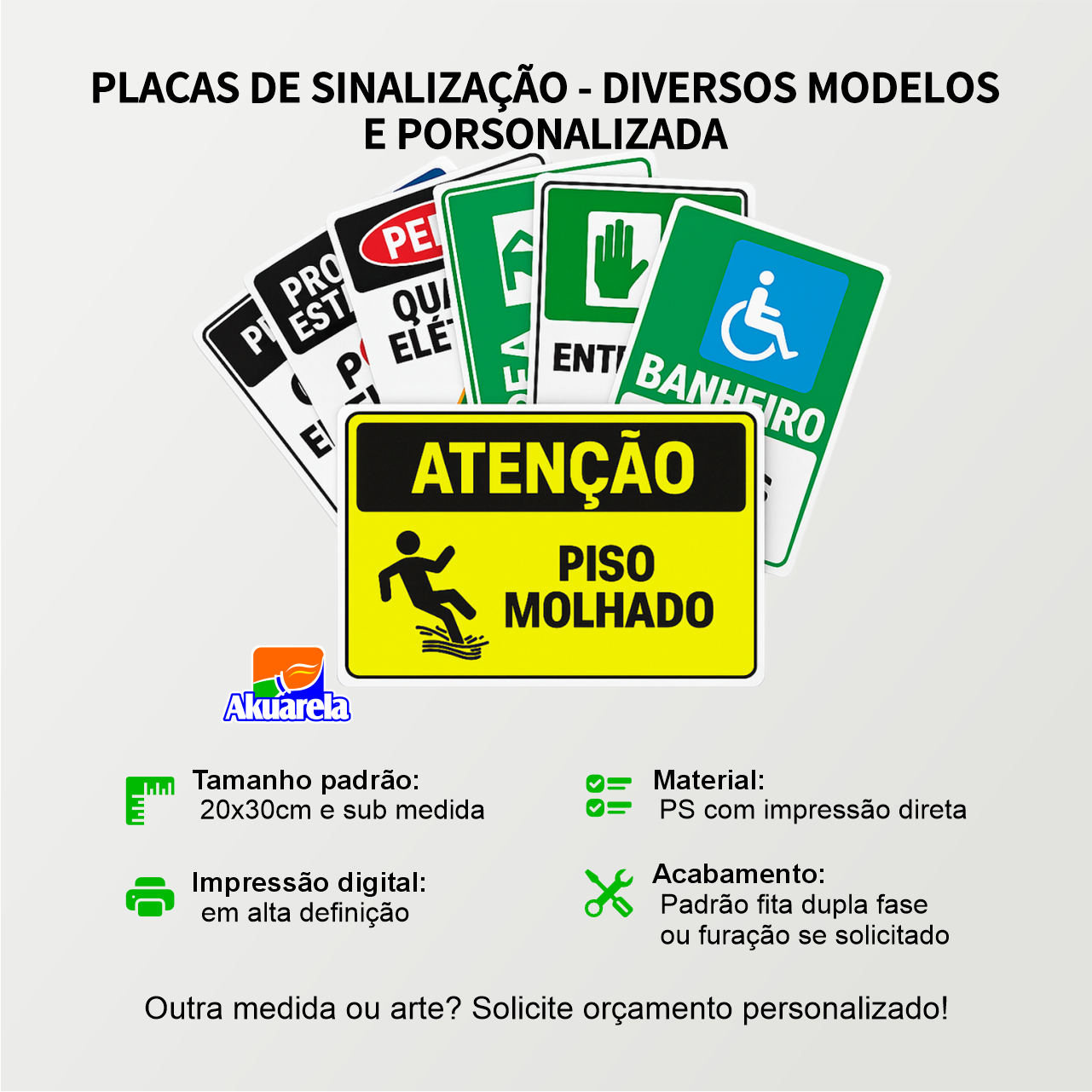 Placa de Sinalização em PS e Impressão Digital - Sinalização Modelos ou Personalizado
