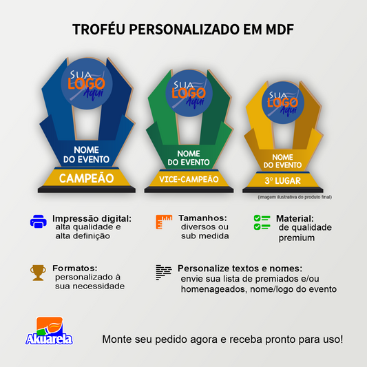 Troféu Personalizado em MDF - Ideal para Premiações e Eventos